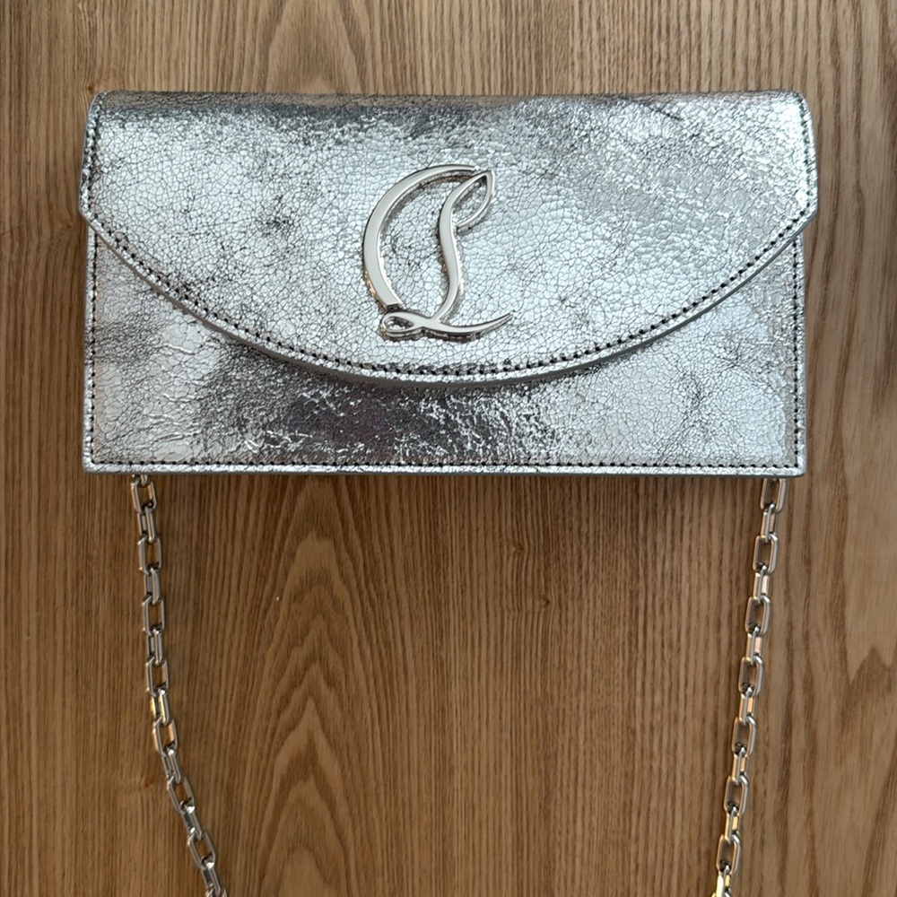 Christian Louboutin loubi54 laminated Metallic Silver Crossbody clutch Bag